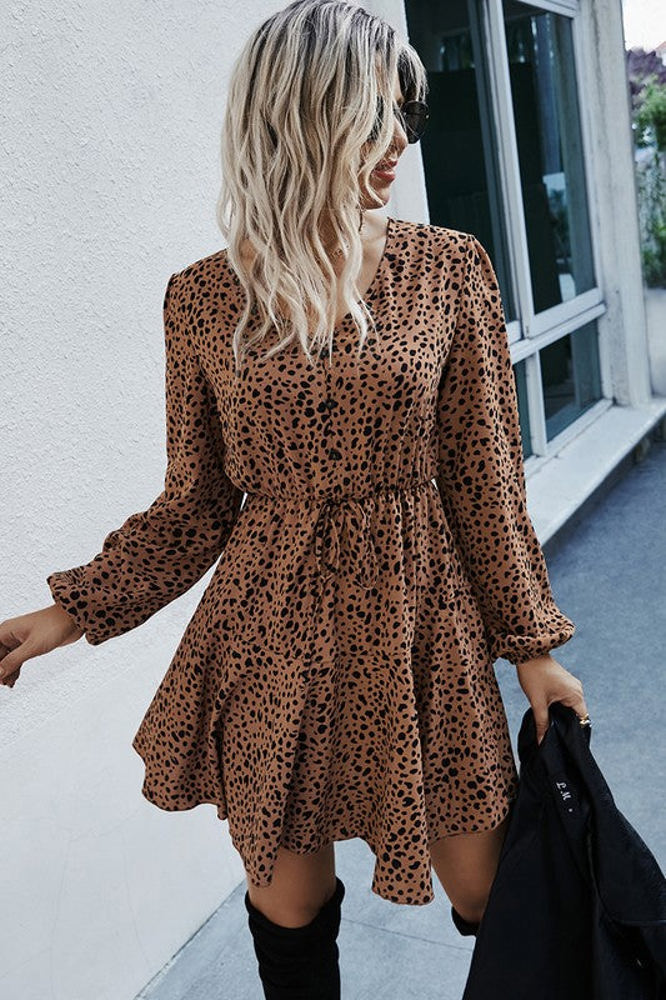 Love Kuza Ditsy Leopard Print Waist Tie Dress