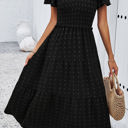 Black Small Love Kuza Dotted Smocked Tiered Midi Dress