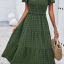 Olive Medium Love Kuza Dotted Smocked Tiered Midi Dress