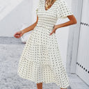 Beige XL Love Kuza Dotted Smocked Tiered Midi Dress