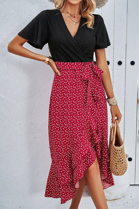 Love Kuza Floral Fusion Wrap Midi Dress