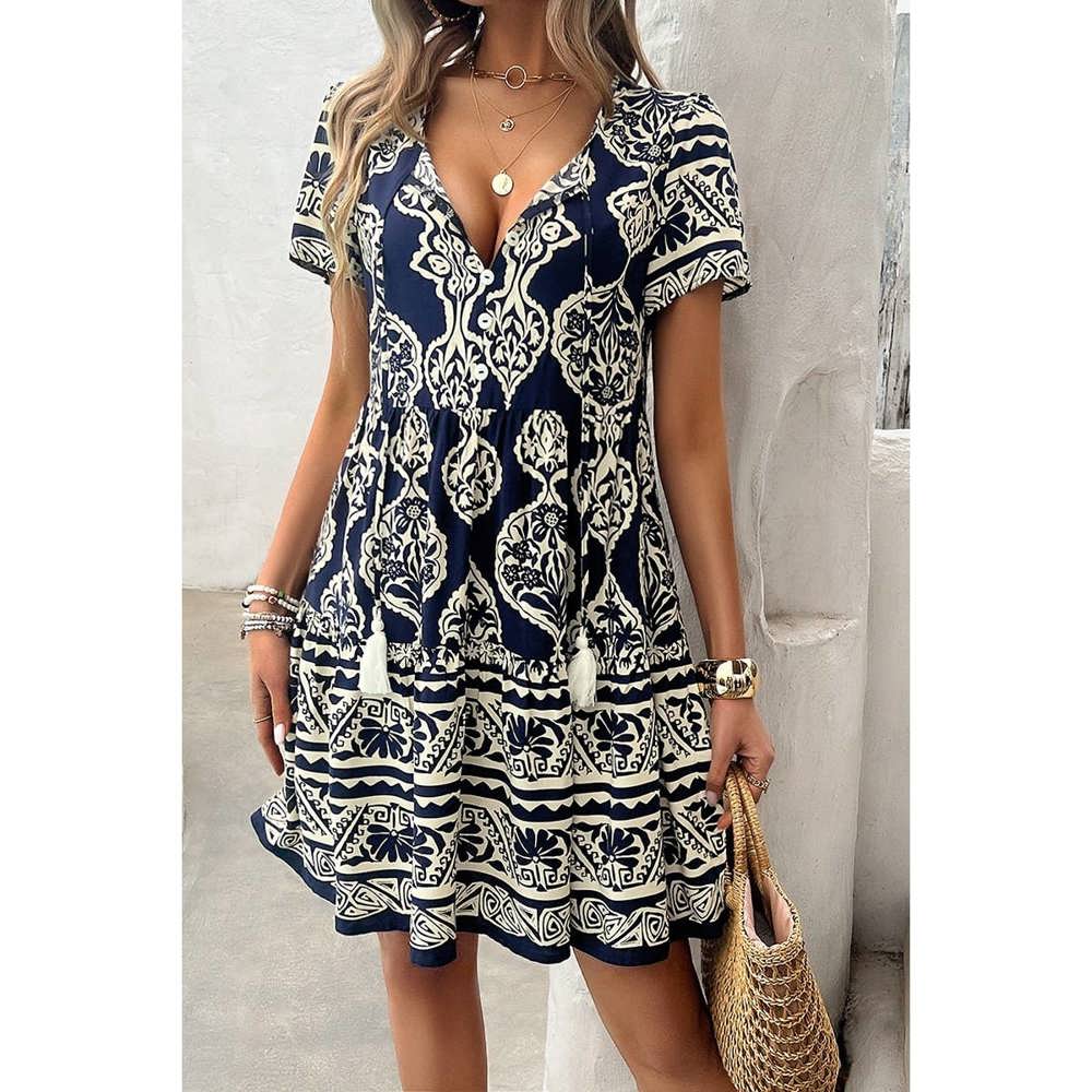 Love Kuza Floral Tassel Tiered Dress