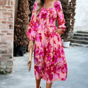 Pink Small Love Kuza Elegant Flora Midi Dress