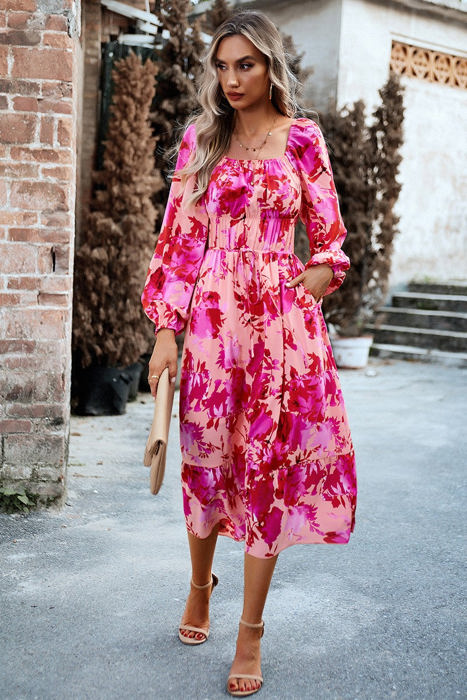 Love Kuza Elegant Flora Midi Dress