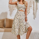 Beige Small Love Kuza Petal Charm Midi Dress