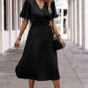 Black Large Love Kuza Graceful Pleats Midi Dress