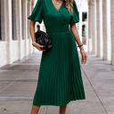 Green Small Love Kuza Graceful Pleats Midi Dress