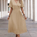 Khaki Small Love Kuza Graceful Pleats Midi Dress