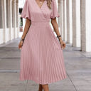 Pink Small Love Kuza Graceful Pleats Midi Dress