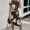Black Pink Flower Small Love Kuza Meadowline Midi Dress