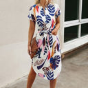 White Blue Leaf Medium Love Kuza Meadowline Midi Dress