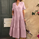 Pink Medium Love Kuza Sunset Stroll Tiered Midi Dress