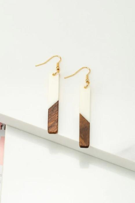 Very Carrot Half Wood Half Resin Stick Drop Earrings