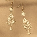  Very Carrot Brass Stamping Drop Earrings with Sun, Star and Mushroom