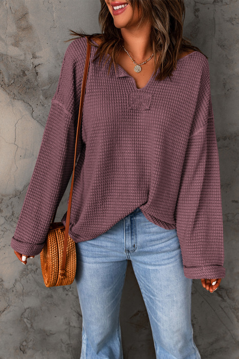 Love Kuza - Mauve Bliss Waffle Knit Top