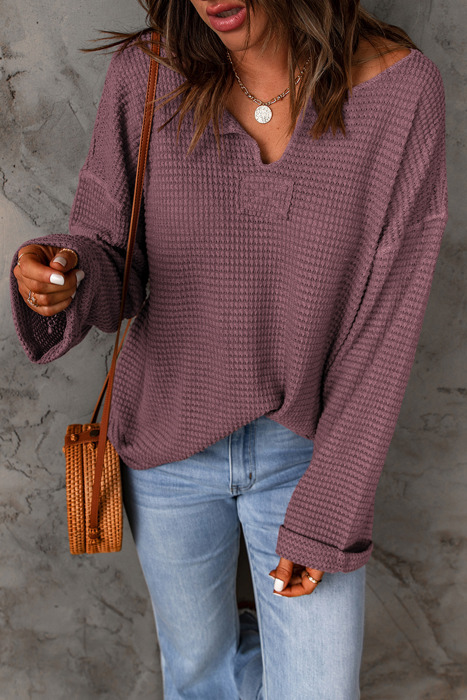 Love Kuza - Mauve Bliss Waffle Knit Top