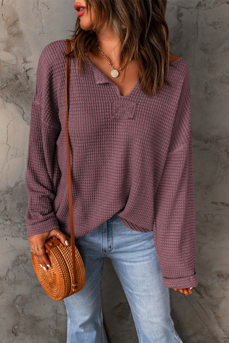Love Kuza - Mauve Bliss Waffle Knit Top