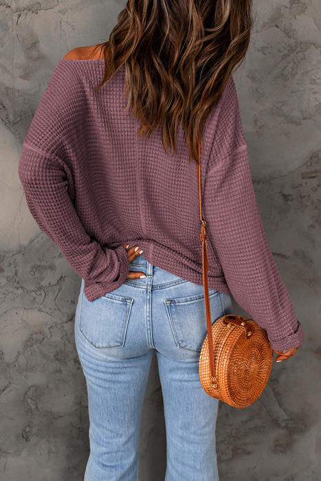 Love Kuza - Mauve Bliss Waffle Knit Top