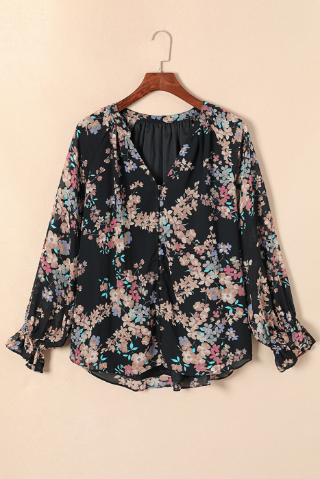 - Midnight Blossom Ruffle Blouse