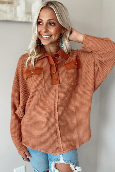 Love Kuza - Rustic Ember Waffle Knit Pullover