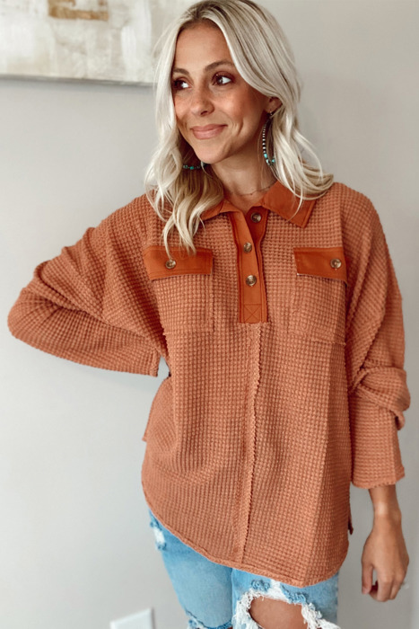 Love Kuza - Rustic Ember Waffle Knit Pullover