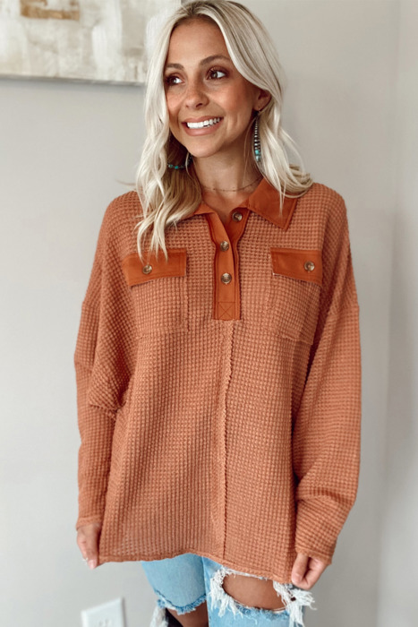 Love Kuza - Rustic Ember Waffle Knit Pullover