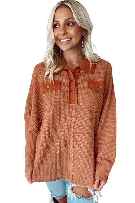 Love Kuza - Rustic Ember Waffle Knit Pullover