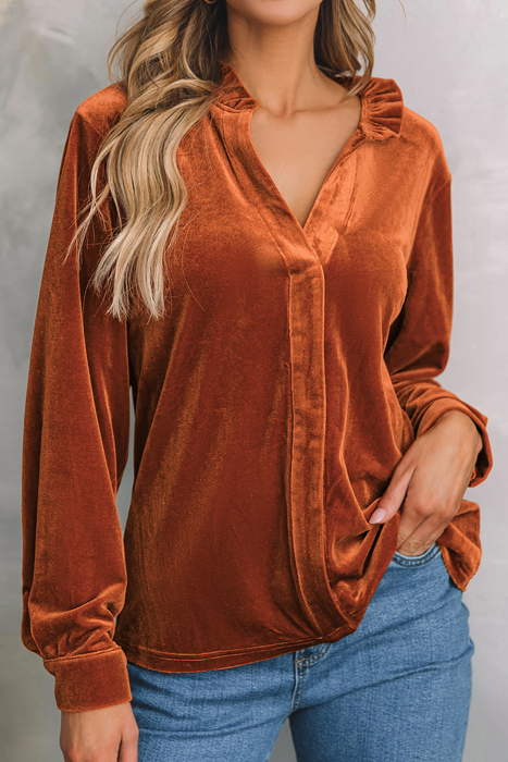 Love Kuza - Velvet Charm Ruffle Blouse