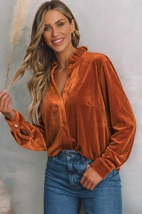 Love Kuza - Velvet Charm Ruffle Blouse