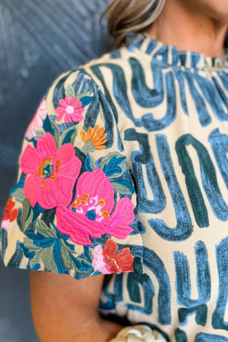 - Azure Scribble Bloom Top