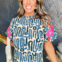  - Azure Scribble Bloom Top