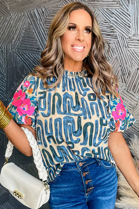 - Azure Scribble Bloom Top