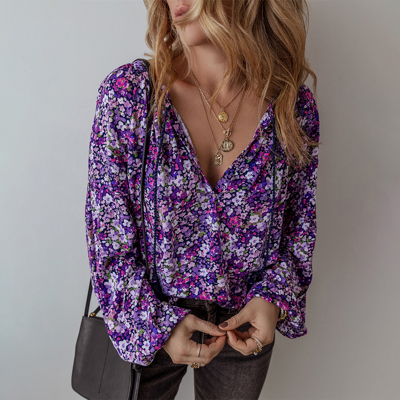 Love Kuza - Violet Bloom Tassel Blouse