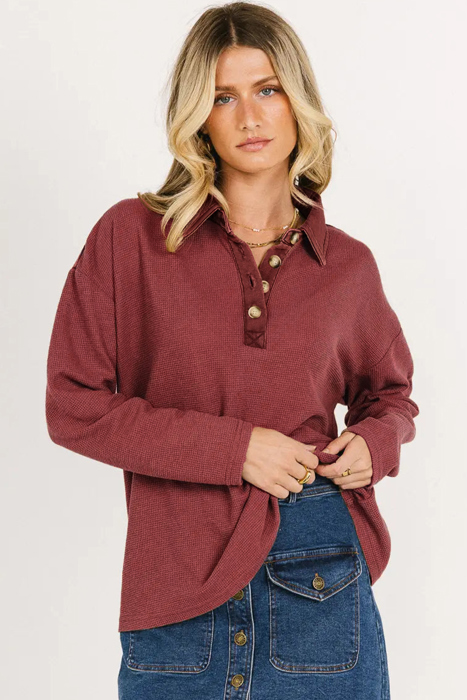 Love Kuza - Crimson Hearth Waffle Henley