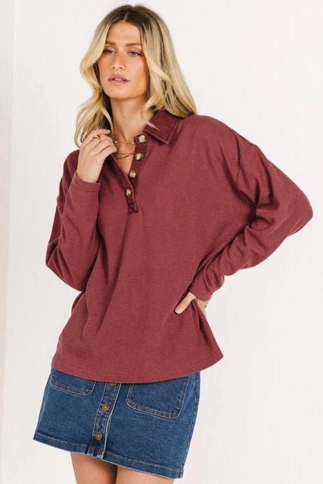 Love Kuza - Crimson Hearth Waffle Henley
