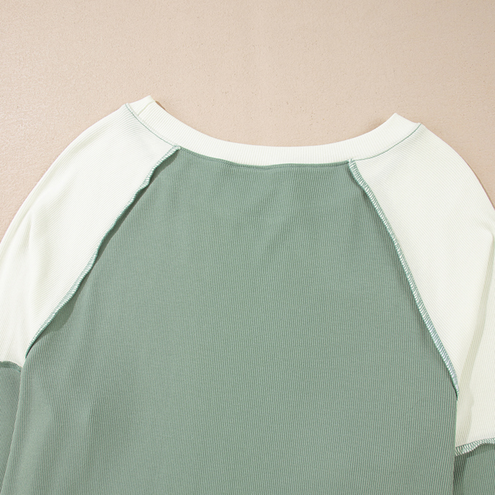 Love Kuza -Soft Moss Colorblock Lounge Top