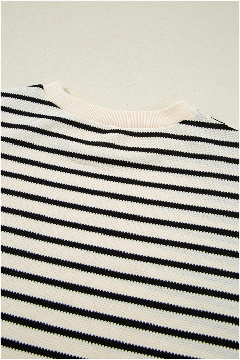 <.> - Mono Stripe Lace Flutter Top