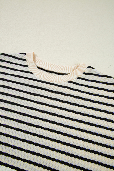 <.> - Mono Stripe Lace Flutter Top