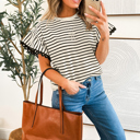  <.> - Mono Stripe Lace Flutter Top