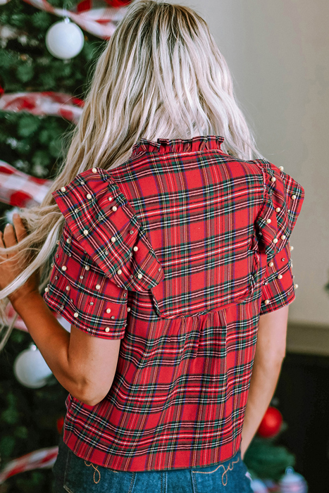 Love Kuza - Festive Pearl Tartan Blouse