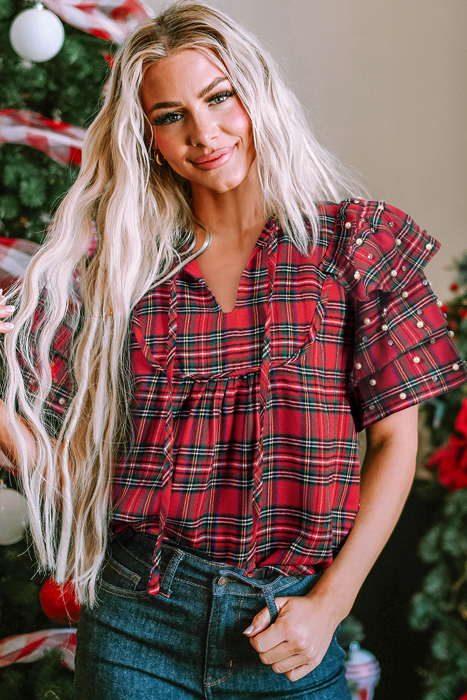 Love Kuza - Festive Pearl Tartan Blouse