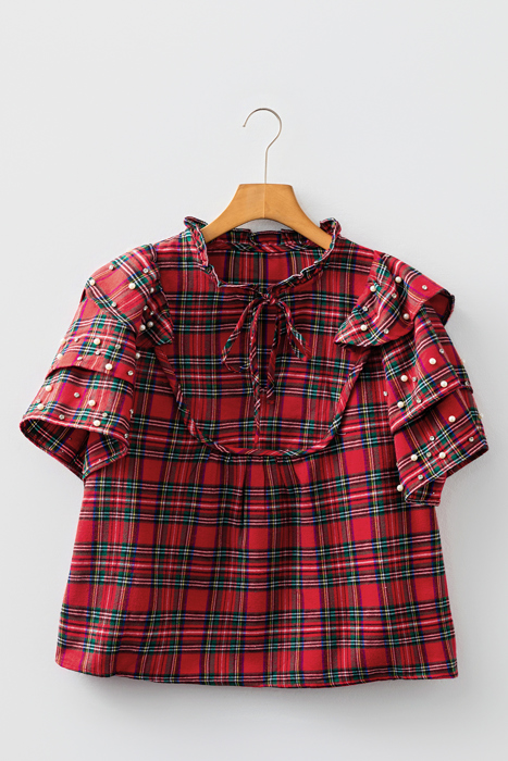 Love Kuza - Festive Pearl Tartan Blouse