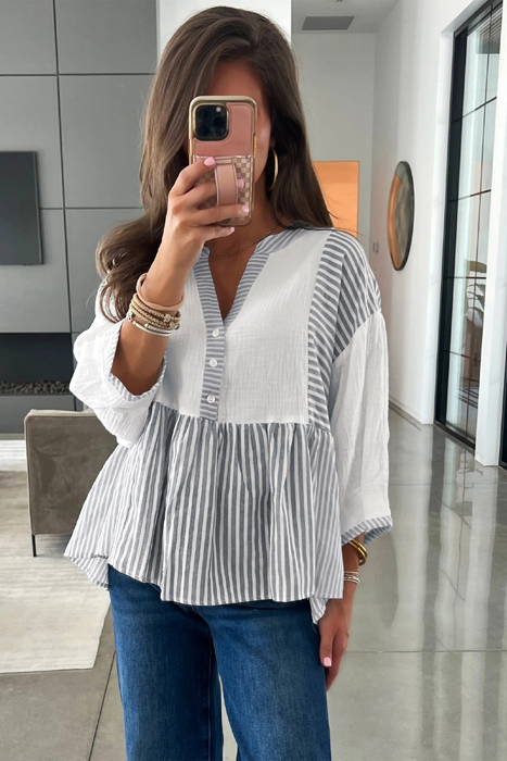 - Harbor Light Striped Peplum Blouse