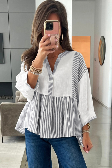 - Harbor Light Striped Peplum Blouse