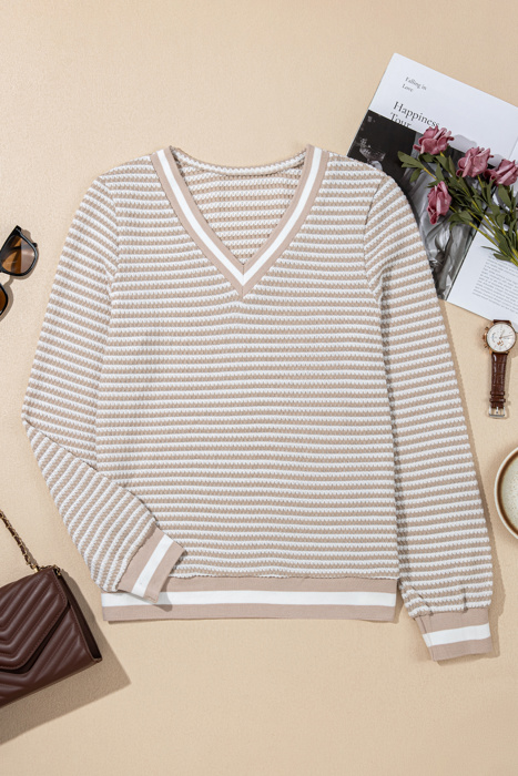 Love Kuza - Soft Horizon Striped V-Neck Pullover