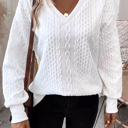  Love Kuza - Ivory Harbor Cable V-Neck Pullover