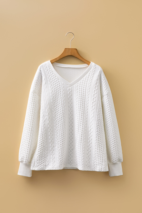 Love Kuza - Ivory Harbor Cable V-Neck Pullover
