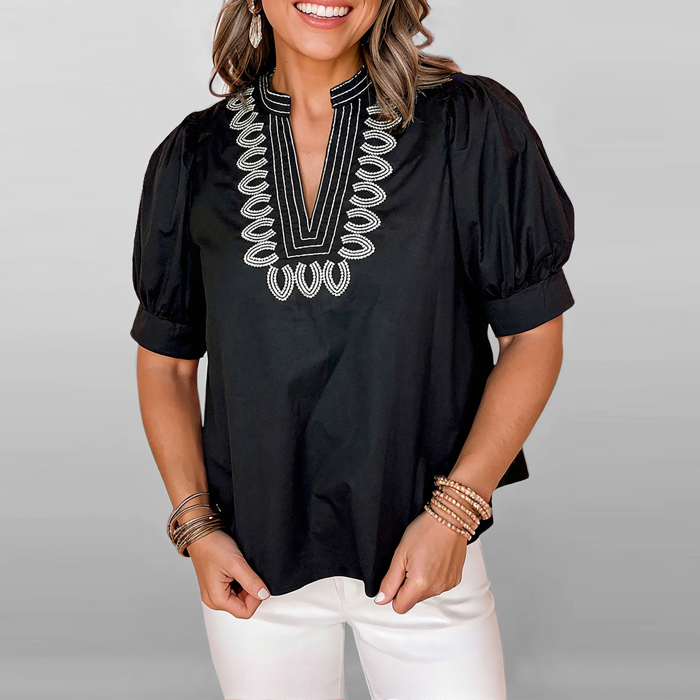 - Ebony Embroidered Peasant Blouse