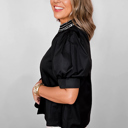  - Ebony Embroidered Peasant Blouse