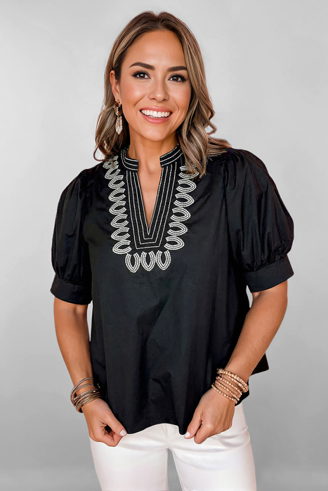 - Ebony Embroidered Peasant Blouse